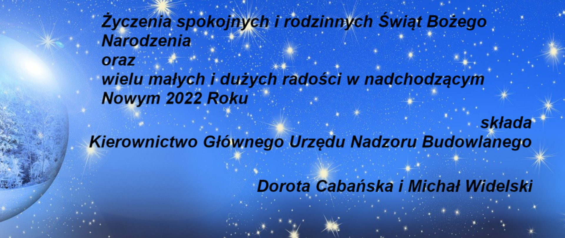 „Kartka świąteczna z życzeniami od Kierownictwa Głównego Urzędu Nadzoru Budowlanego na Boże Narodzenie i Nowy Rok 2022.”