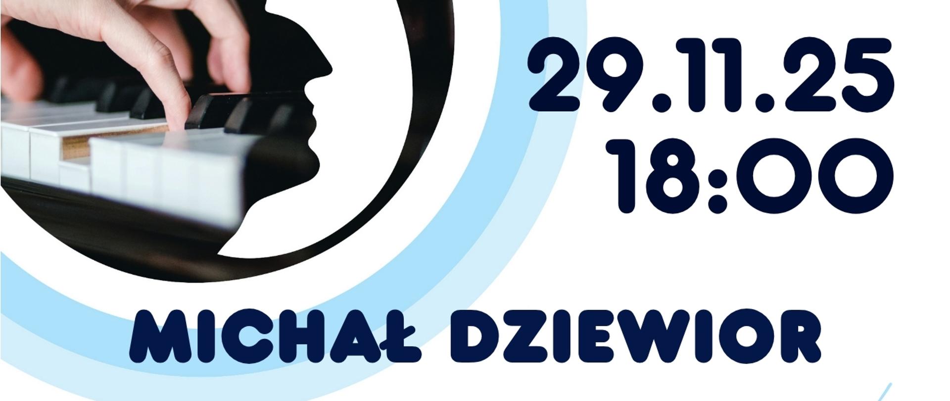 Plakat promujący wydarzenie „Efekt Chopina – Chopinowskie recitale fortepianowe". W centralnej części widoczny jest czarno-biały profil Fryderyka Chopina wpisany w okrąg z niebieskimi pierścieniami, w którym znajduje się zdjęcie dłoni grających na klawiaturze fortepianu.
Tekst plakatu informuje:
„EFEKT CHOPINA – Chopinowskie recitale fortepianowe"
23.11.2025, godz. 18:00
Bartosz Skłodowski
Wejściówki dostępne w Państwowej Szkole Muzycznej w Jastrzębiu-Zdroju oraz na evently.pl.
Na dole znajduje się informacja o miejscu wydarzenia: Sala koncertowa Państwowej Szkoły Muzycznej, ul. Kościuszki 13A, Jastrzębie-Zdrój.
Wskazano, że projekt jest współfinansowany ze środków Unii Europejskiej w ramach Programu Operacyjnego Infrastruktura i Środowisko 2014–2020.
Na plakacie znajdują się logotypy: Narodowego Instytutu Fryderyka Chopina, Ministerstwa Kultury i Dziedzictwa Narodowego, Funduszy Europejskich, Rzeczpospolitej Polskiej oraz Unii Europejskiej.
Na dole umieszczono napis: „Zapraszamy!" i adres strony internetowej: efektchopina.pl