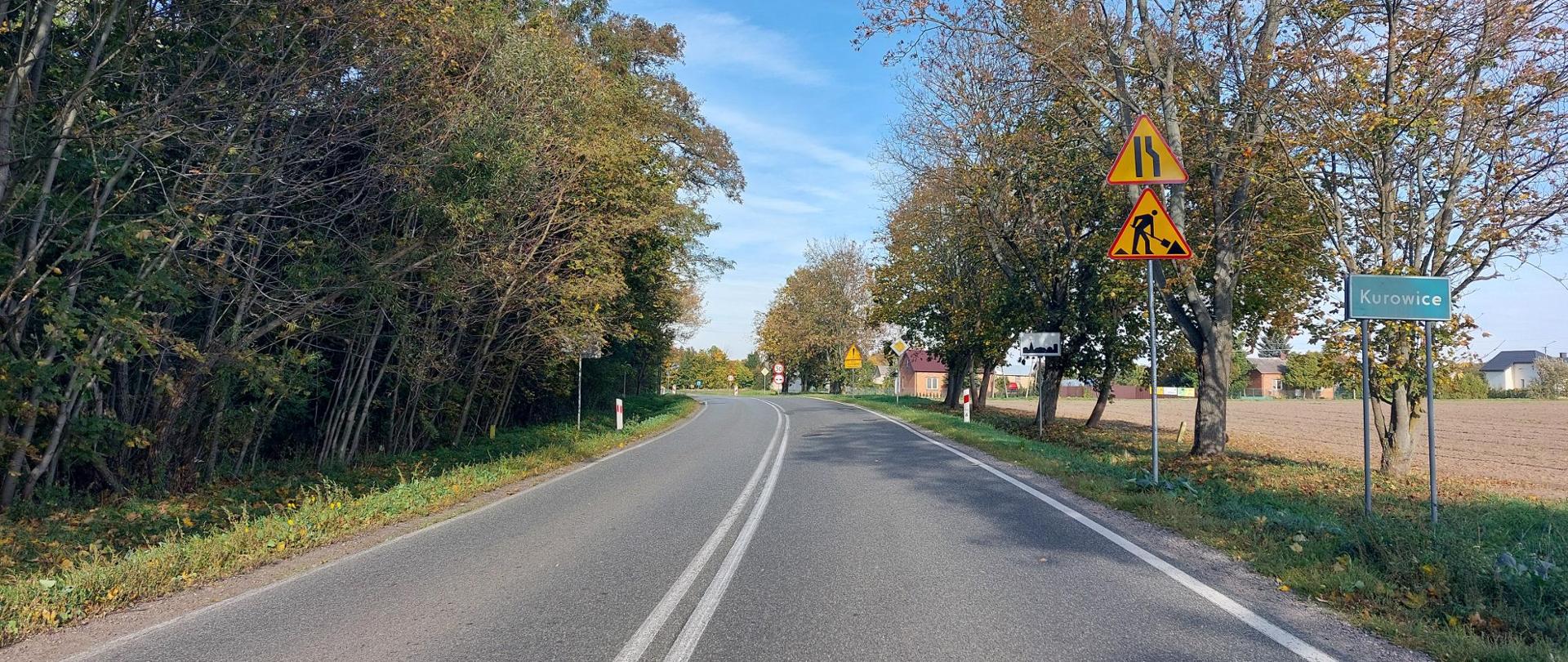DK63_Kurowice, oznakowanie pionowe informujące o remoncie drogi