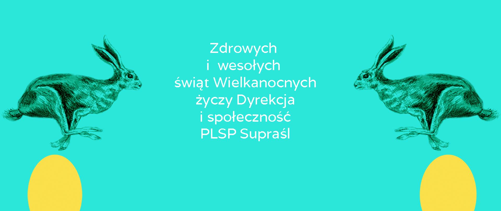 Baner kartka wielkanocna z napisem Zdrowych i wesołych świąt Wielkanocnych życzy Dyrekcja i społeczność PLSP Supraśl