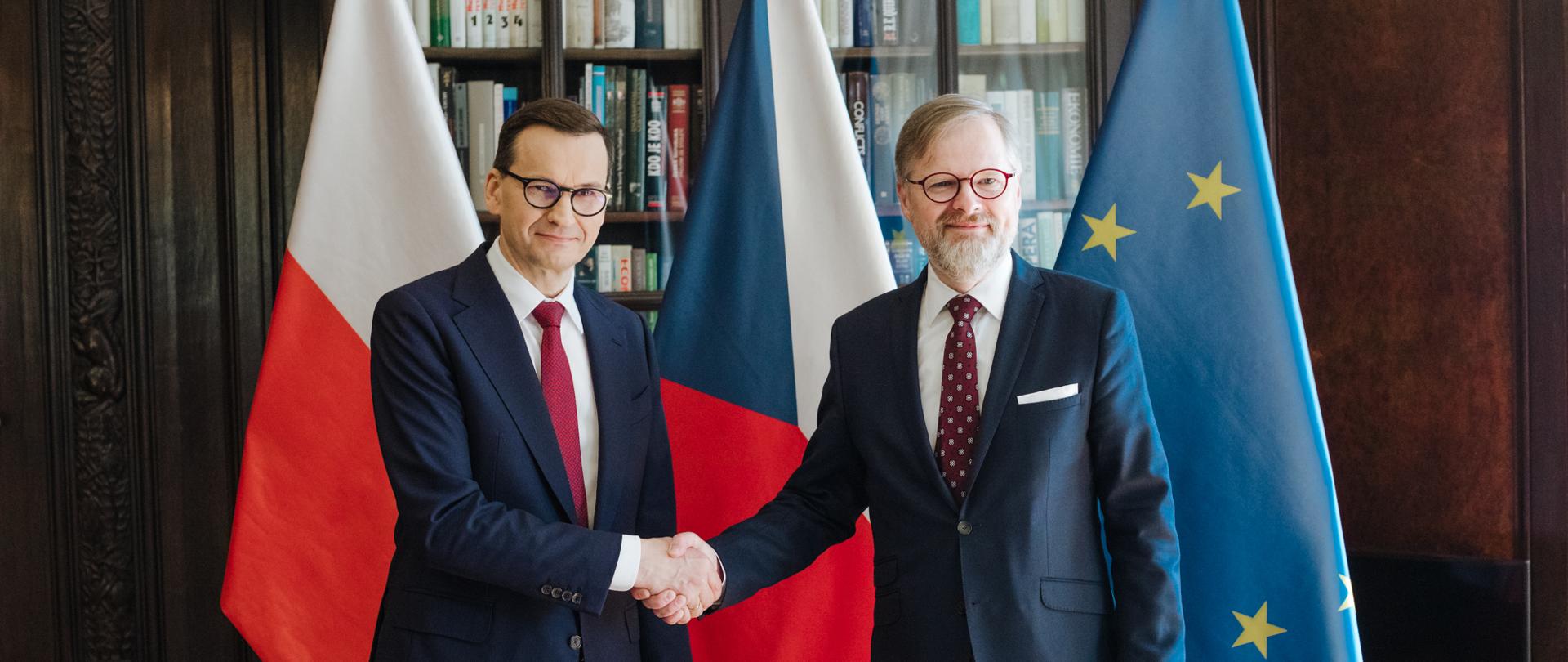 Prime Minister Mateusz Morawiecki and Prime Minister of the Czech Republic Petr Fiala during the visit of the Polish Prime Minister to Prague as part of intergovernmental consultations
