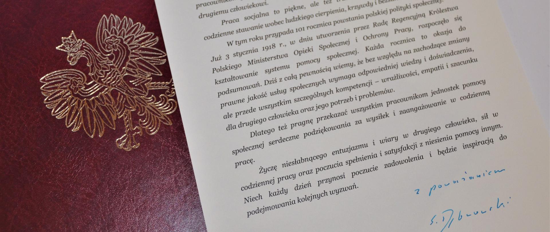 List Wicewojewody Mazowieckiego do Pracowników Socjalnych.