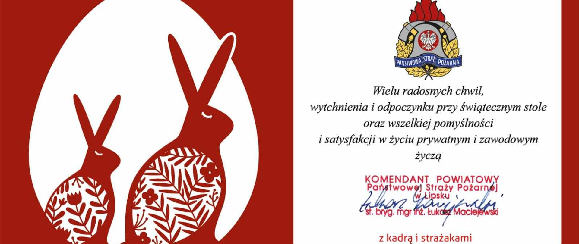 Życzenia Wielkanocne Komendanta Powiatowego PSP w Lipsku