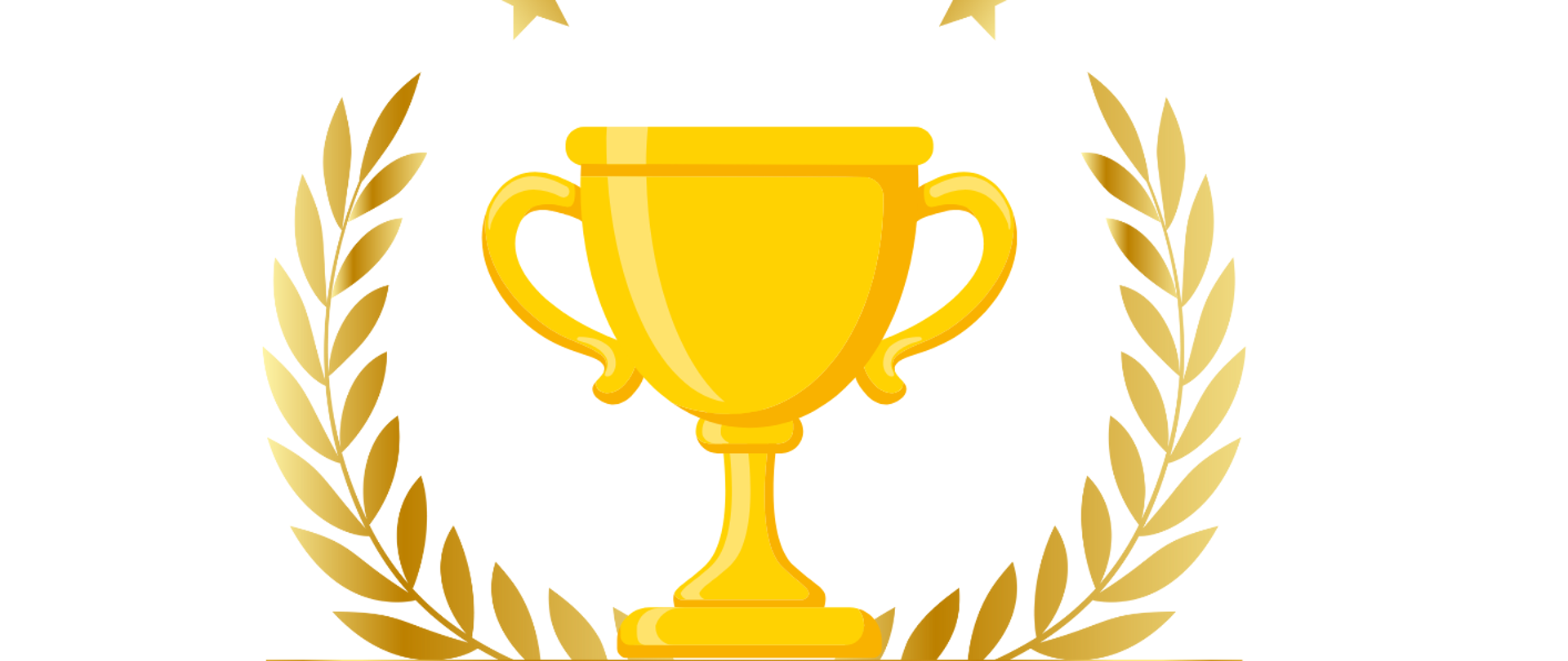 Plakat koncertu z grafiką złotego pucharu i wieńca laurowego na białym tle