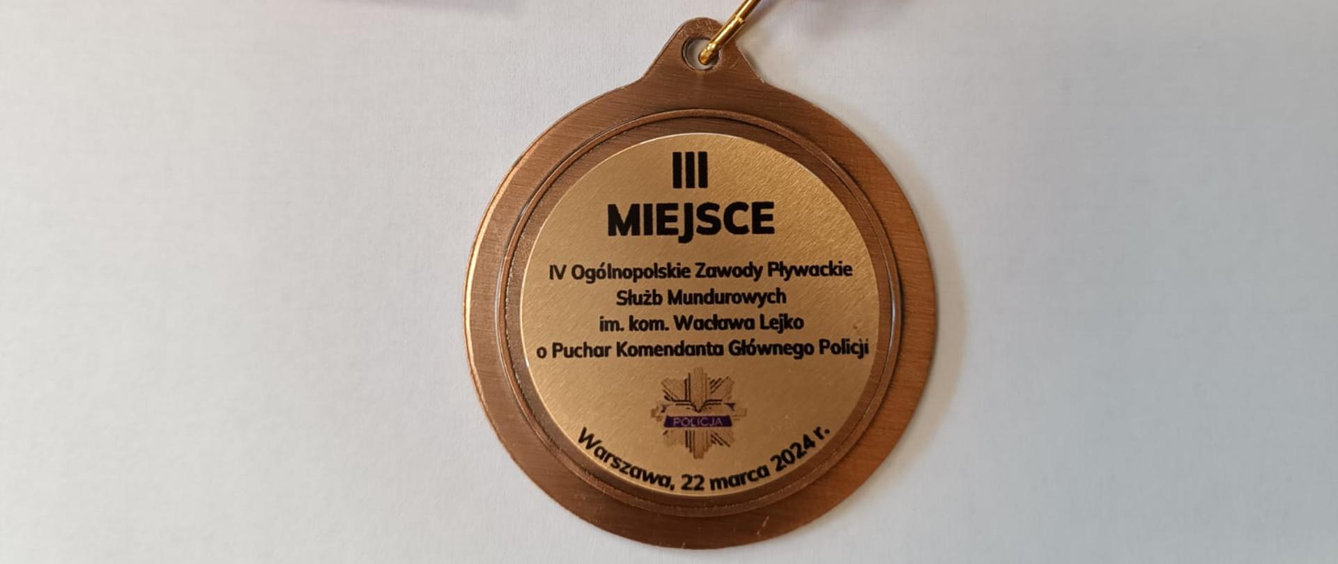 Medal za III miejsce w zawodach pływackich służb mundurowych