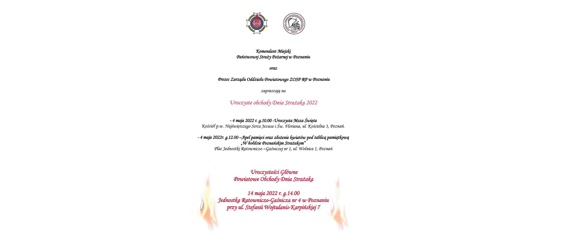 Zaproszenie na uroczyste obchody Dnia Strażaka 2022