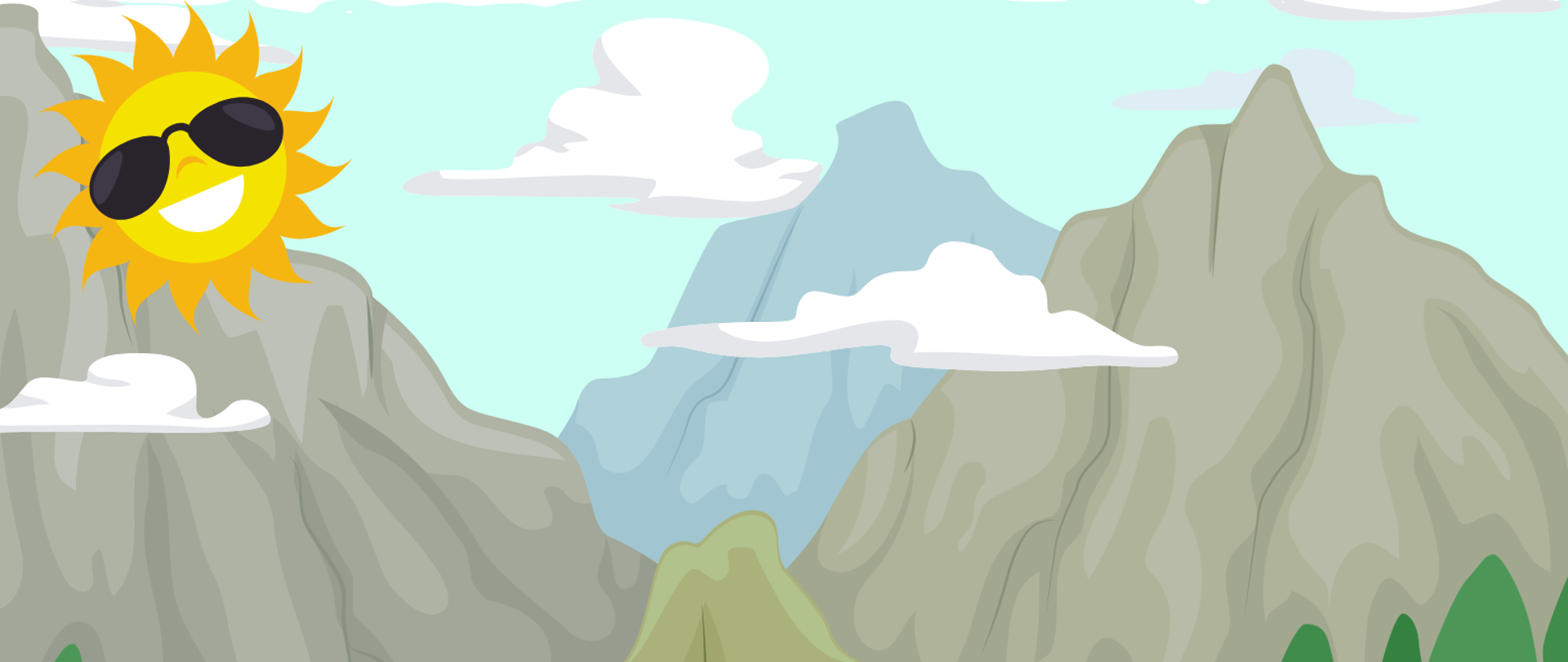 Kolorowy plakat z morzem, słońcem, chmurkami, palmami i życzeniami udanych i spokojnych wakacji