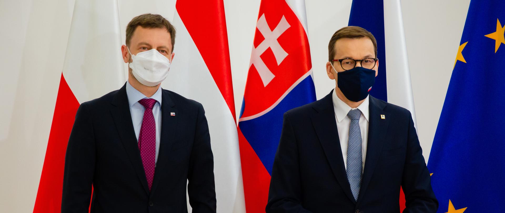 Premier Polski Mateusz Morawiecki i premier Słowacji Eduard Heger