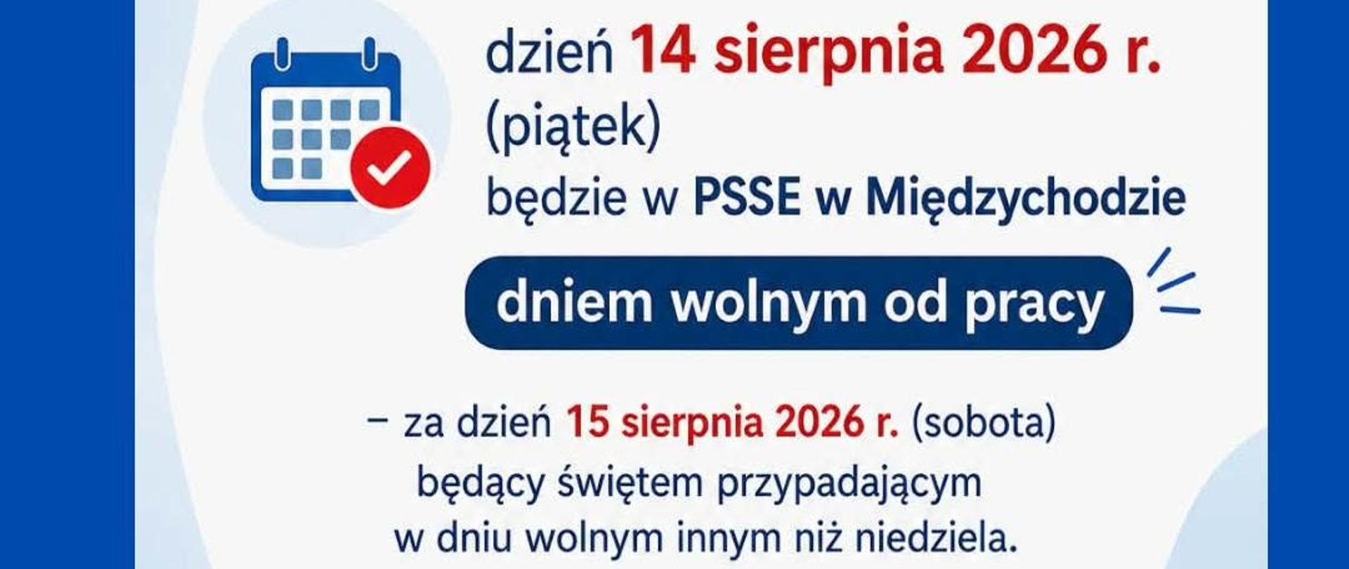 14.08.2026 Dzień wolny od pracy