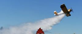 Na zdjęciu samolot Dromader zrzucający wodę na ognisko pożaru