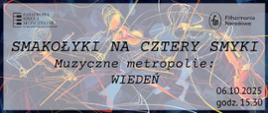 Na plakacie załączono grafikę na której widnieje kwartet smyczkowy. W konwencji malarskiej zamieszczono tam postacie muzyków - skrzypków, wiolonczelistę oraz altowiolistę. Całość jest utrzymana w żywych niebiesko-żółto-czerwonych barwach. W lewym i prawym górnym rogu plakatu zamieszczono logotypy PSM w Grajewie oraz Filharmonii Narodowej. Na froncie plakatu widnieje tytuł koncertu: ,,Smakołyki na cztery smyki: Muzyczne metropolie: WIEDEŃ." W prawym dolnym rogu zamieszczono informacje o dacie i godzinie koncertu: 15.09.2025 roku o godzinie 15.30.