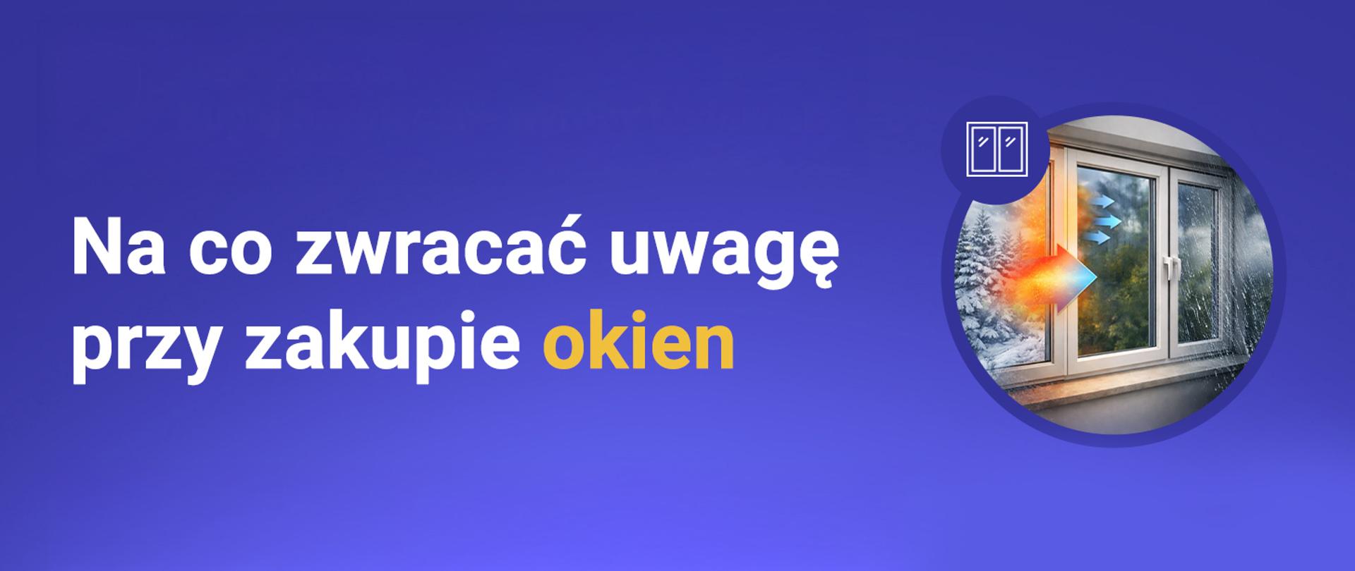 Baner akcji edukacyjnej „Kupuj bezpieczne wyroby budowlane” z hasłem „Na co zwracać uwagę przy zakupie okien”, z grafiką okna oraz logotypem GUNB i informacją o patronacie Ministerstwa Rozwoju i Technologii.