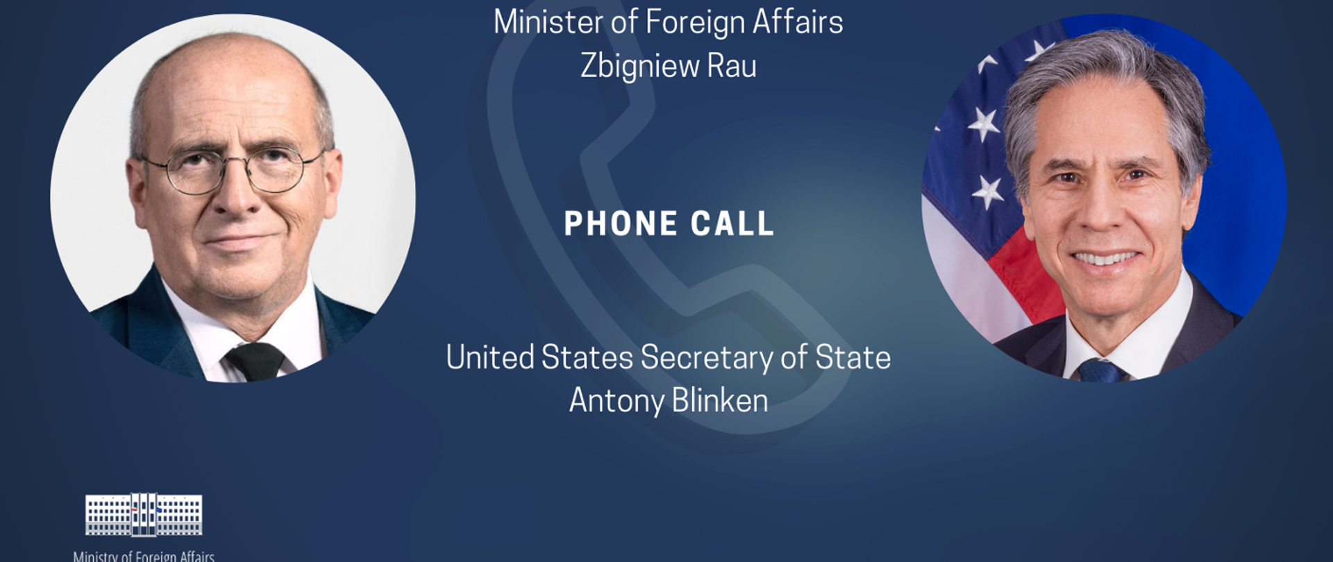Minister Zbigniew Rau holds phone call with US Secretary of State Antony Blinken