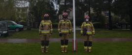 Strażacy stojący na baczność przy maszcie 