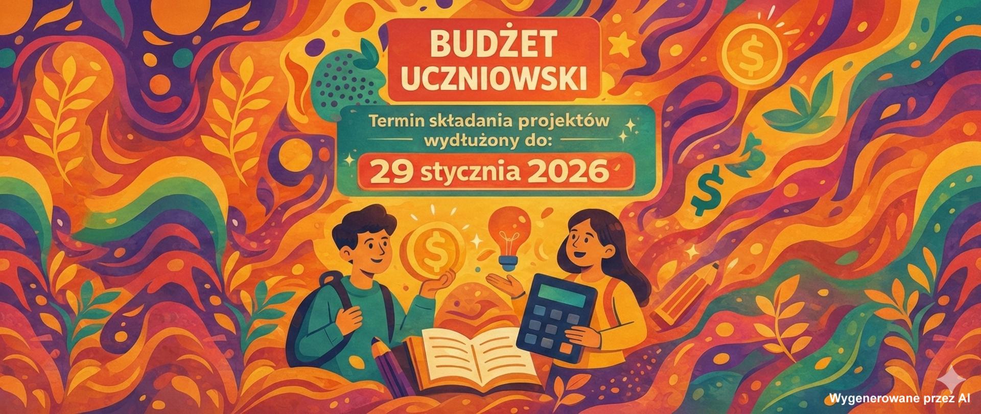 infografika z iformacją Budżet uczniowskie 2025/2026 - wydłużenie terminu do 29 stycznia 2026 r.