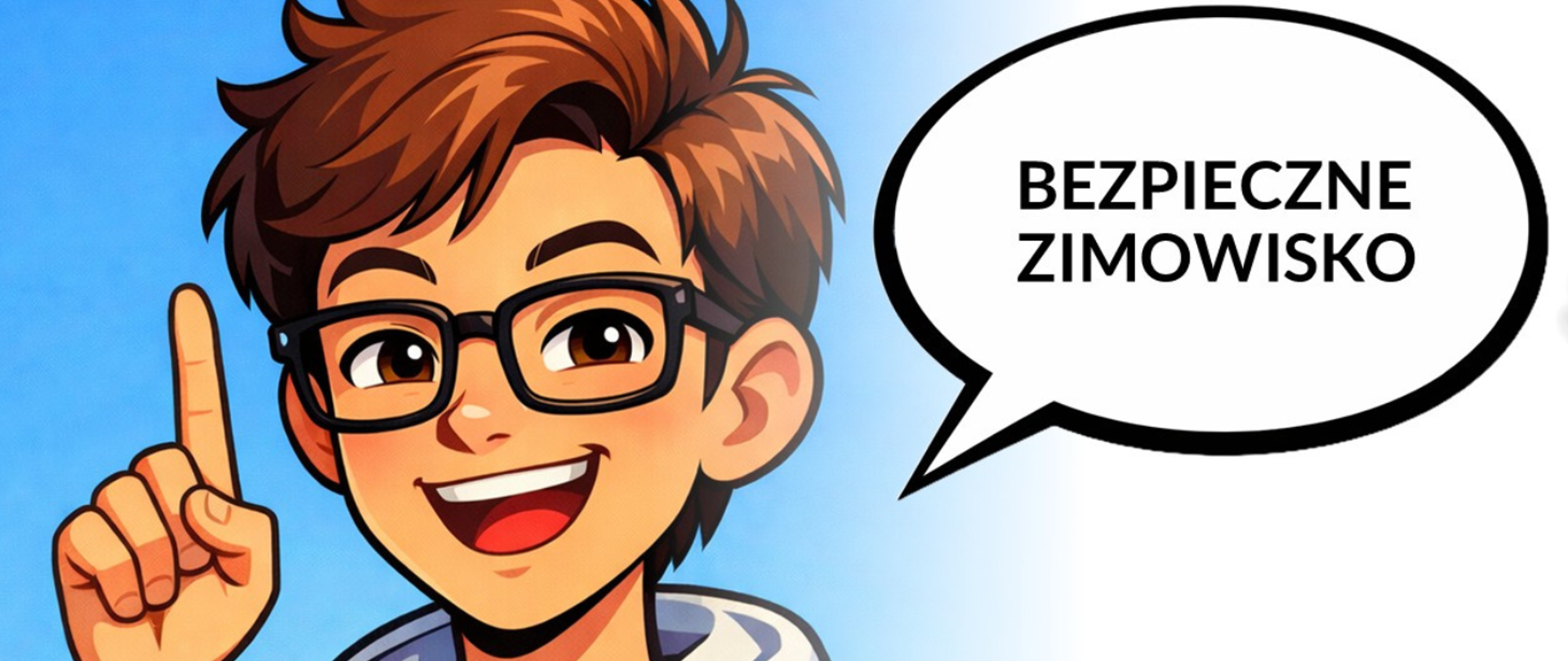 Grafika chłopca z napisem Bezpieczne zimowisko