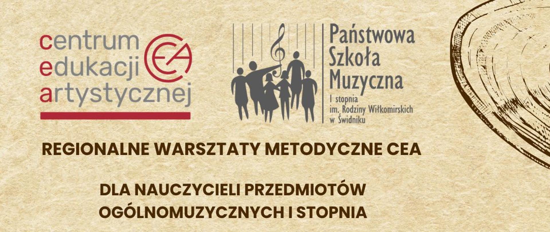 Tekst alternatywny plakatu:
Plakat Regionalnych Warsztatów Metodycznych Centrum Edukacji Artystycznej dla nauczycieli przedmiotów ogólnomuzycznych I stopnia. W górnej części logo Centrum Edukacji Artystycznej oraz logo Państwowej Szkoły Muzycznej I stopnia im. Rodziny Wiłkomirskich w Świdniku. Tło w stylu vintage — beżowa, postarzana faktura papieru z ilustracjami nut, klucza wiolinowego i płyt winylowych. W centrum grafika retro mikrofonu estradowego oraz hasło warsztatów: „Piosenka jest dobra na wszystko". Poniżej informacje o prelegentach: dr Agnieszka Widlarz (UMFC Warszawa) i mgr Lidia Florek-Stokłosa (AMuz Kraków). W prawym dolnym rogu dane dotyczące miejsca: Sala Koncertowa Państwowej Szkoły Muzycznej I stopnia im. Rodziny Wiłkomirskich w Świdniku. Data wydarzenia: 9–10 kwietnia 2026.