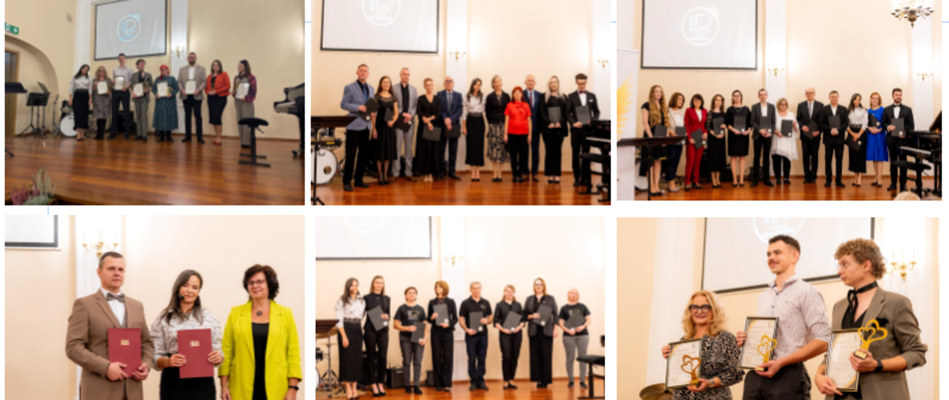 Pani Dyrektor Sonia Wachowska przyznaje nagrody na scenie koncertowej Państwowej Szkoły Muzycznej I st. w Lublińcu podczas Jubileuszu szkoły