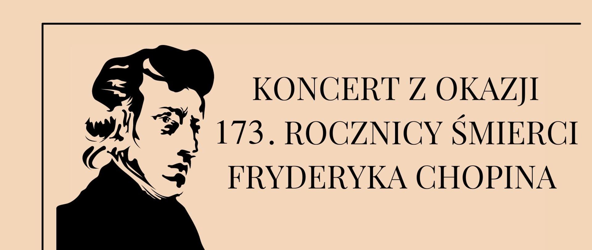 Plakat koloru różowego przedstawiający w górnej części czarny cień popiersia Fryderyka Chopina z tekstem: Koncert z okazji 173 rocznicy śmierci Fryderyka Chopina, w środkowej i prawej części plakatu kolorowe zdjęcie twarzy Artura Haftmana skierowanej w lewą stronę ze wzrokiem skierowanym ku górze. Po lewej stronie motto recenzji Davida Morana. Na dole plakatu drukowany tekst: Piątek godz. 17:00 7 października 2022. Państwowa szkoła Muzyczna I st. w Choszcznie