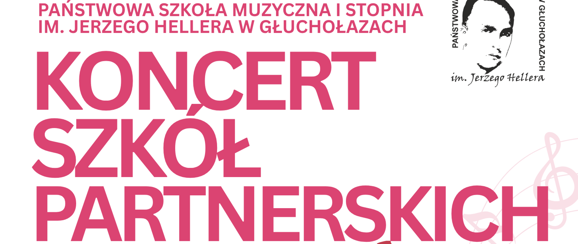 Plakat białe tło w prawym górnym rogu logo szkoły muzycznej w Głuchołazach według ustalonego znaku na dole grafiki przedstawiające różnokolorowe instrumenty muzyczne w tym gitarę saksofon werbel oraz mikrofon nuty pięciolinie klucz wiolinowy i wygiętą pofalowaną klawiaturę fortepianu napisy czerwone państwowa szkoła muzyczna pierwszego stopnia mienie Jerzego Hellera Głuchołazach koncert Szkół partnerskich za dwa dni u Malecka szkoła franca Szuberta żelazowce Słowacja zakladnij Olecka szkoła France Schuberta dla tehory Czechy państwa szuka muzyczna pierwszego stopnia im Jerzego Hellera w Głuchołazach Polska 11 czerwca 2026 17:00 sala kameralna na samym dole wstęp wolny
