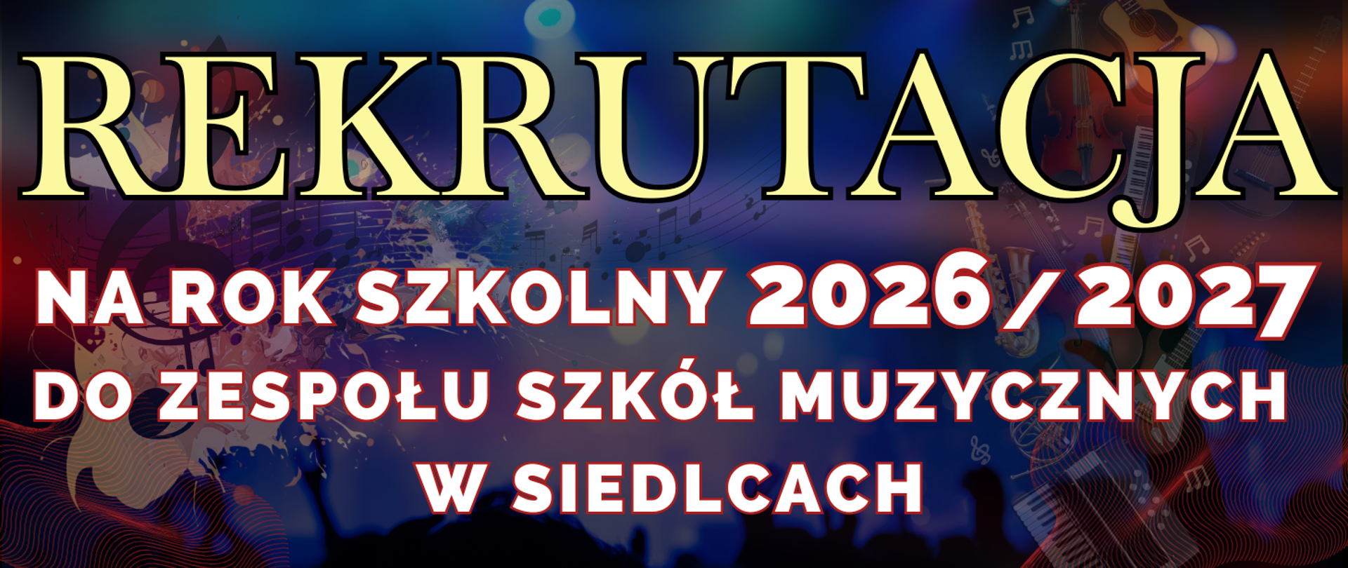 baner ciemne tło z instrumentami muzycznymi oraz informacja o rekrutacji