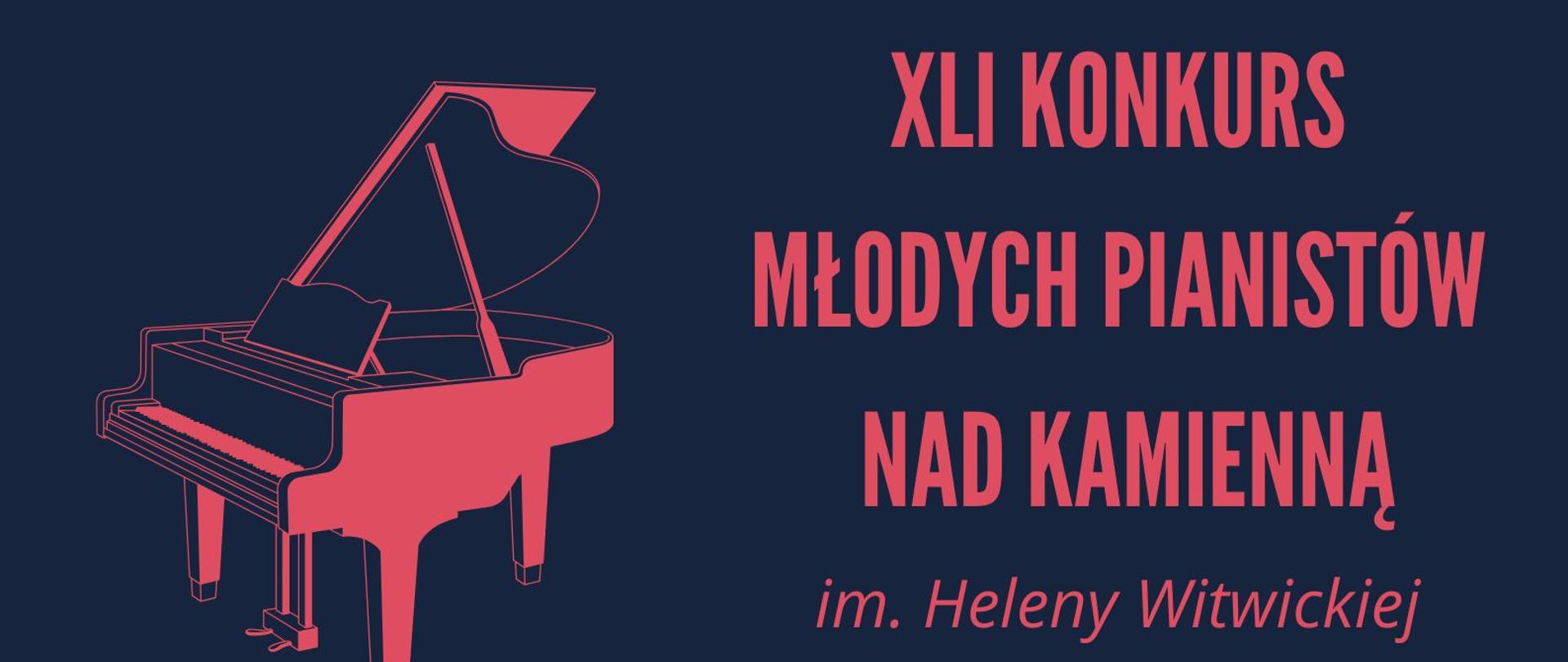 Czerwony fortepian na czarnym tel, napis konkurs młodych pianistów nad kamienną 2026