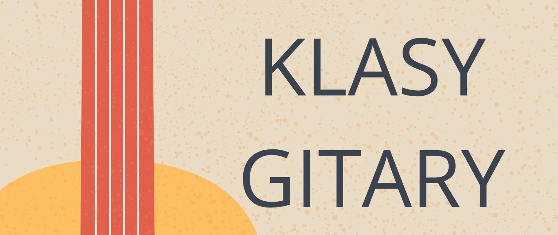 plakat wykonany na jasnym kawowym tle. Po lewej stronie widoczna jest gitara. Trzcionka jest koloru czarnego.