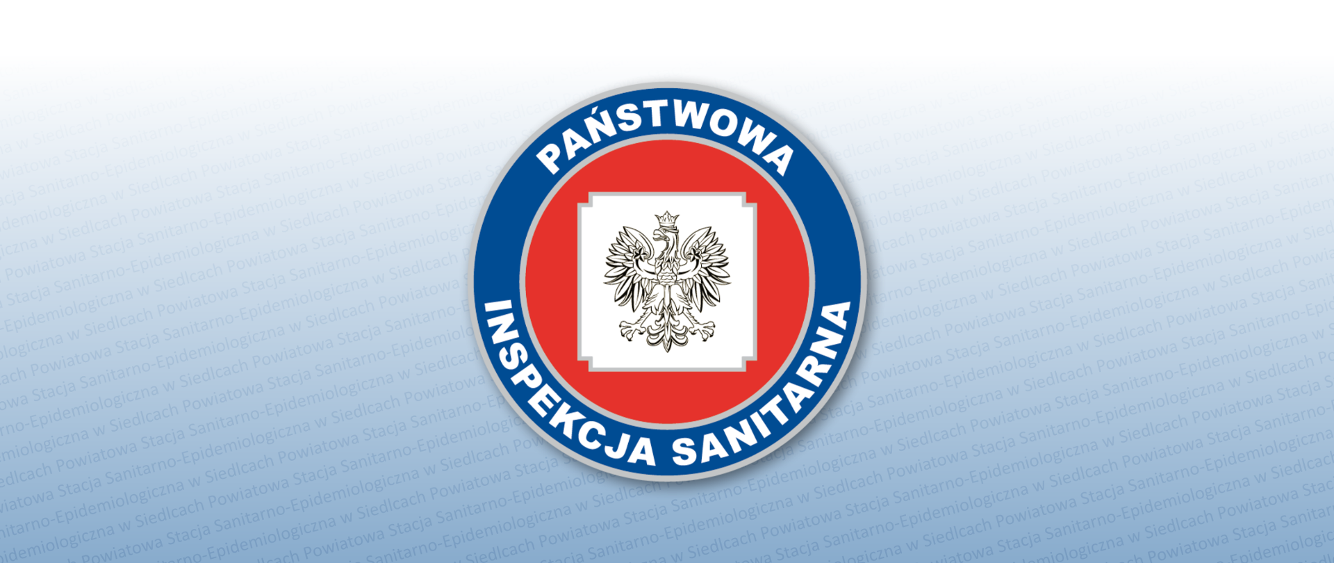 Logo Państwowej Inspekcji Sanitarnej na błękitnym tle.