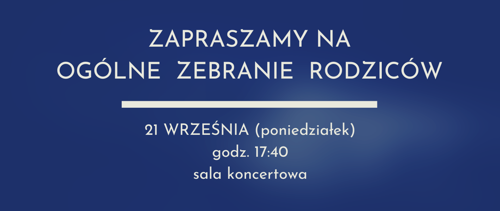 Informacja o zebraniu na granatowym tle
