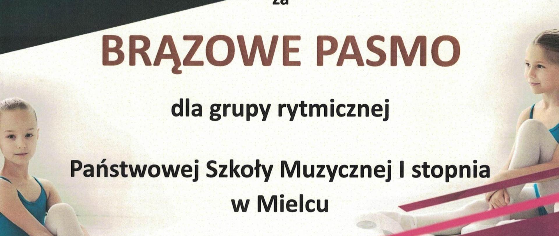 dyplom - brązowe pasmo - na XVII Przeglądzie Zespołów Rytmiki Szkół Muzycznych I stopnia w Strzyżowie dla uczniów z grupy rytmicznej naszej szkoły utrzymany w szaro-kremowo-ciemnoróżowych odcieniach