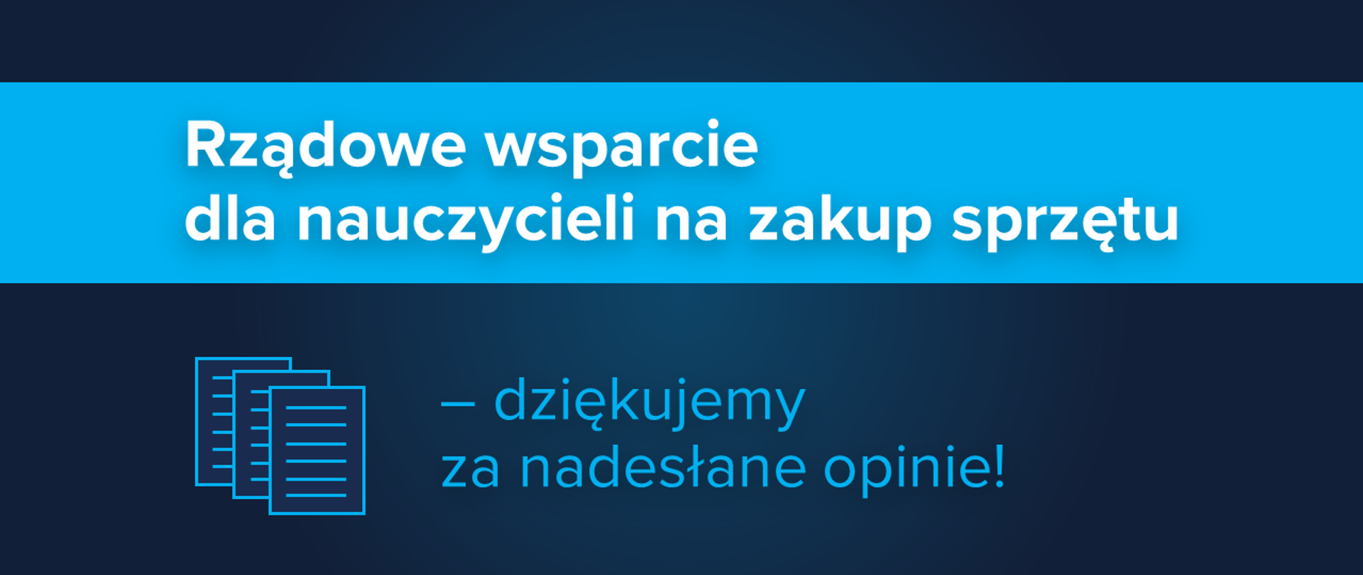 Grafika z napisem rządowe wsparcie dla nauczycieli na zakup sprzętu lub oprogramowania, przydatnych w prowadzeniu nauki zdalnej.