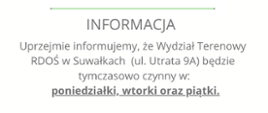 Komunikat w sprawie oddziału RDOŚ w Suwałkach