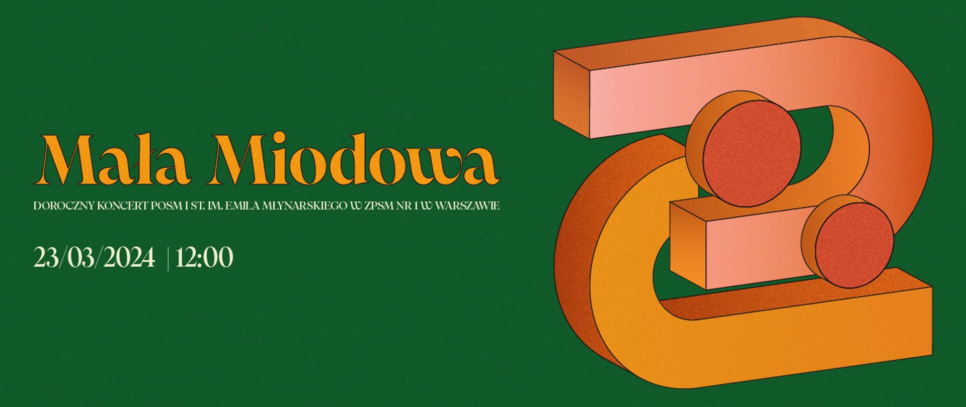 Zielone tło, kolorowe bryły, białe napisy