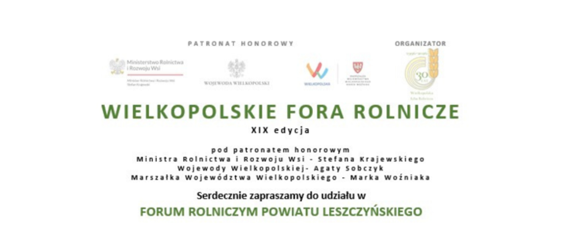 Plakat informujący o Forum Rolnicze Powiatu Leszczyńskiego