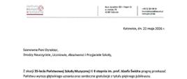 List gratulacyjny z okazji Jubileuszu trzydziestopięciolecia Szkoły
