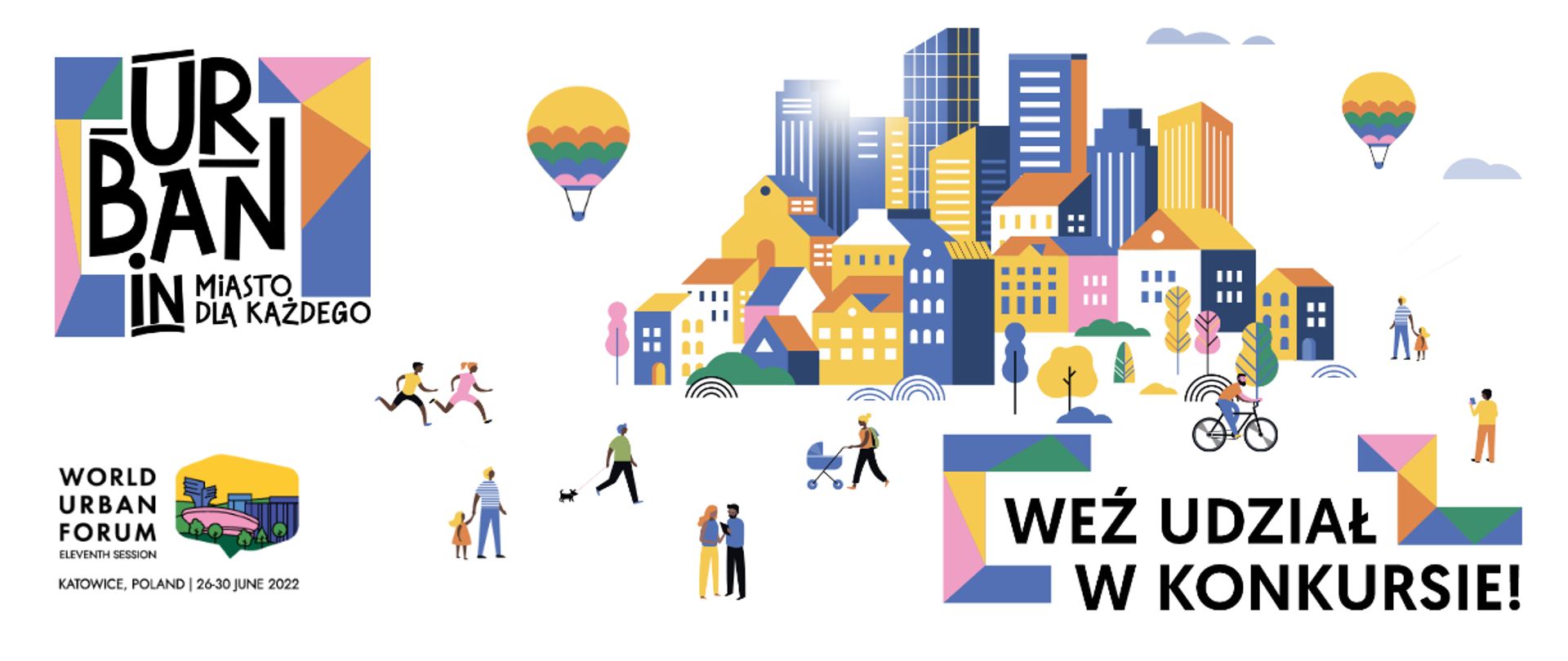 grafika symboliczna z napisem: weź udział w konkursie miasto dla każdego