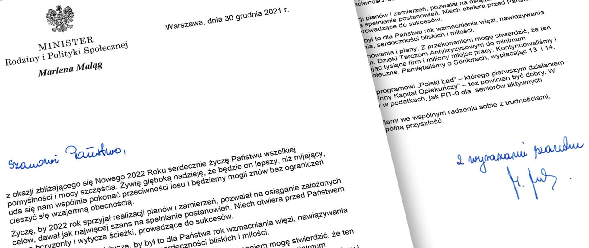 Życzenia noworoczne minister Marleny Maląg