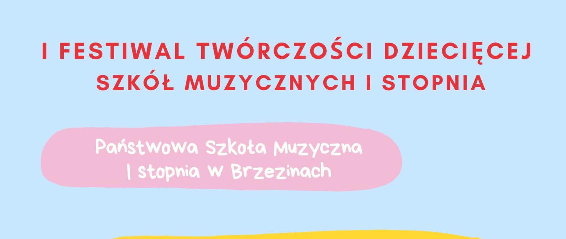 Plakat na niebieskim tle. Od góry wyszczególnione szkoły muzyczne z Brzezin, Skierniewic i Grodziska Mazowieckiego. Poniżej grafiki perkusisty, kwartetu wokalnego i grafiki osoby grającej na instrumencie dętym.
Na samym dole na żółtym tle znajduje się data i miejsce festiwalu. 09 maja 2023r. Sala koncertowa CEKIS w Skierniewicach