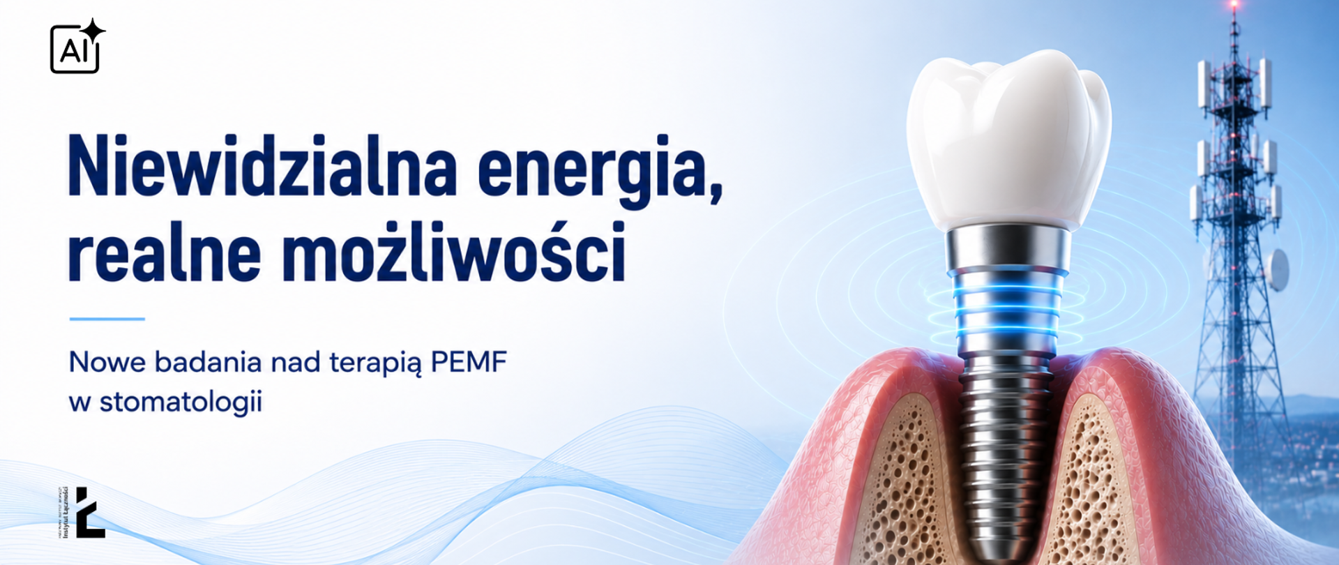 wygenerowany ząb i w oddali maszt telekomunikacyjny