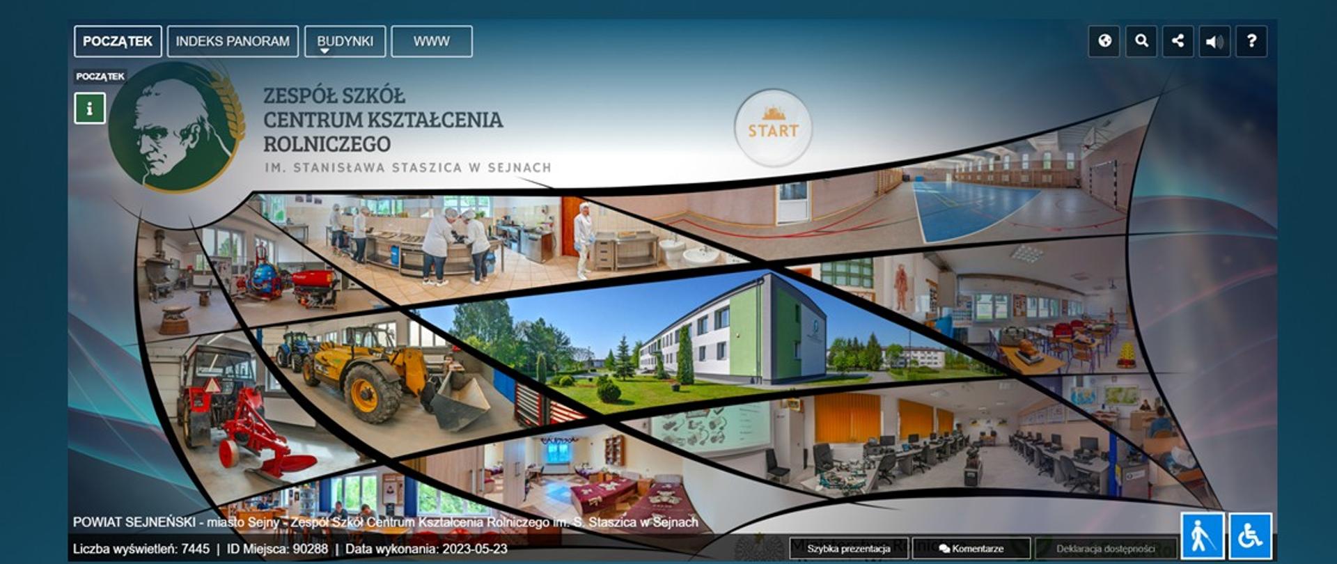Grafika prezentująca wirtualny spacer po szkole