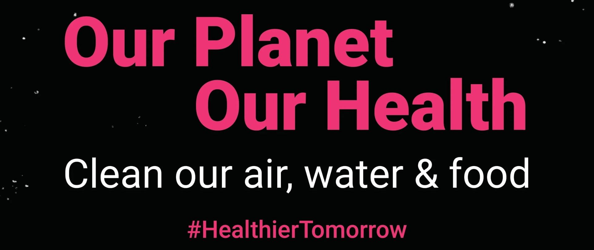 Plakat - Światowy Dzień Zdrowia - splecone ręce za nimi kolorowa ilustracja z grafikami symbolizującymi zdrowie.