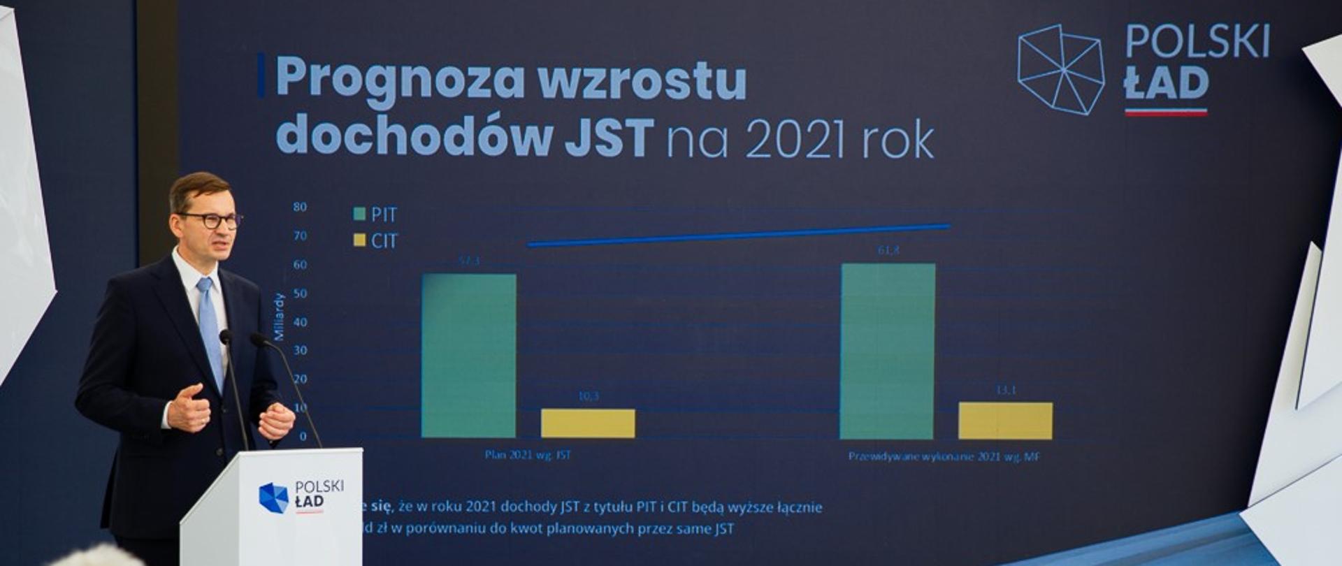 Premier Mateusz Morawiecki - konferencja dotycząca Polskiego Ładu dla samorządów.