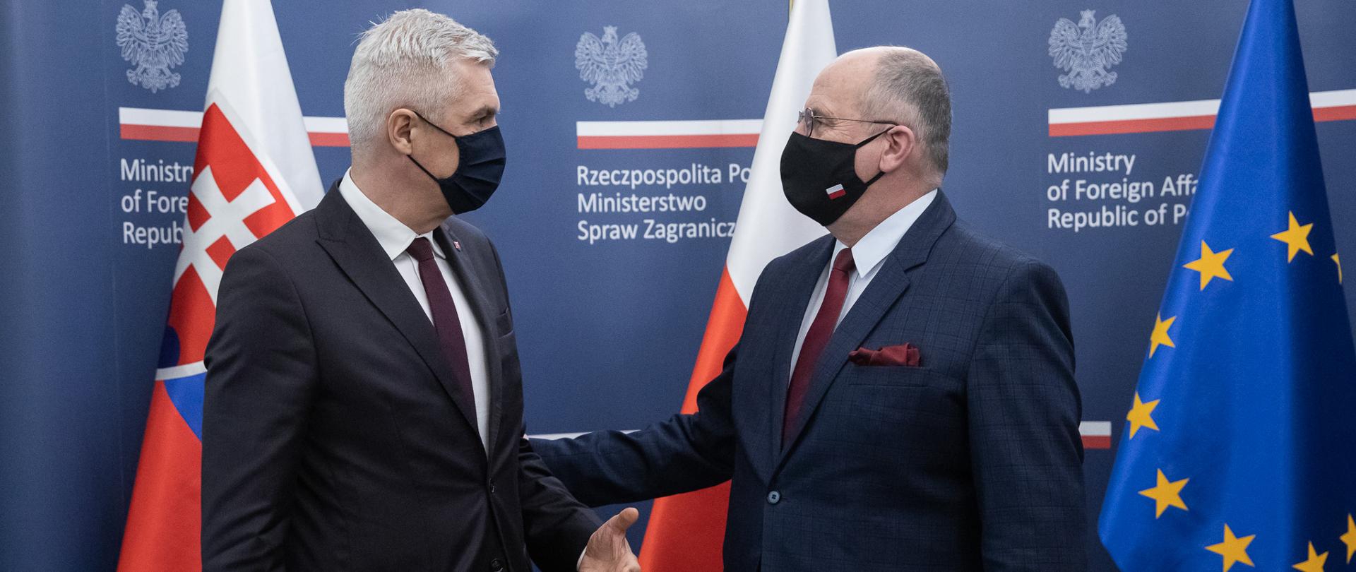 2021.02.15 Warszawa . Minister Zbigniew Rau . Wizyta minister SZ Slowacja Ivan Korcok .Fot. Tymon Markowski / MSZ