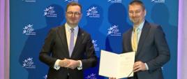 Na zdjęciu widać Wiceprezesa Narodowego Funduszu Ochrony Środowiska i Gospodarki Wodnej Sławomira Mazurka oraz dyrektora zarządu zlewni w Gryficach Wojciecha Leszczyńskiego
