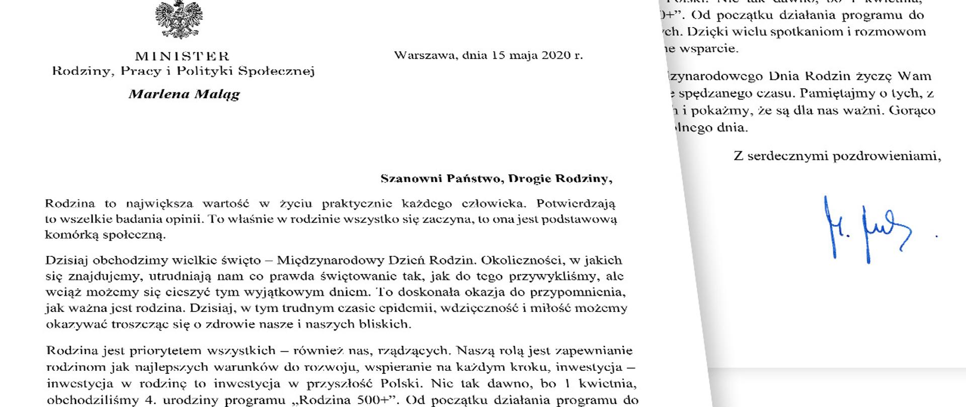 Zdjęcie listu minister Maląg