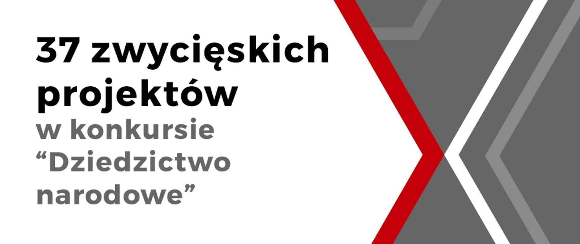 Grafika z napisem 37 zwycięskich projektów w konkursie "Dziedzictwo narodowe"