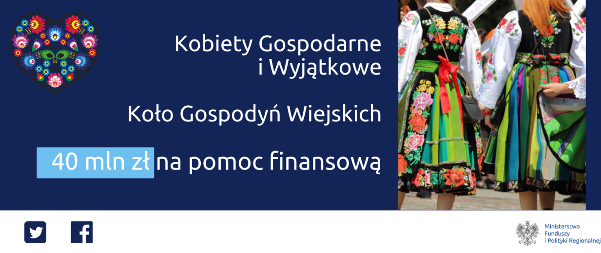 Na grafice napis: "Kobiety Gospodarne i Wyjątkowe, Koło Gospodyń Wiejskich, 40 mln zł na pomoc finansową