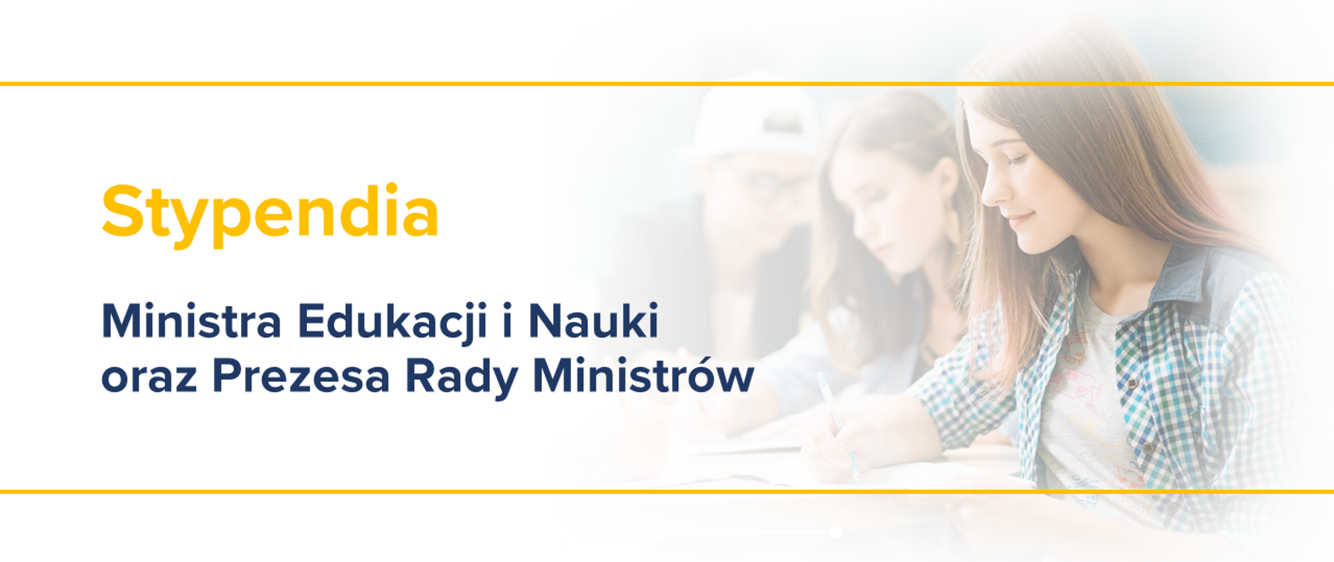 Jasna grafika ze zdjęciem uczniów oraz tekstem: "Stypendia Ministra Edukacji i Nauki oraz Prezesa Rady Ministrów"