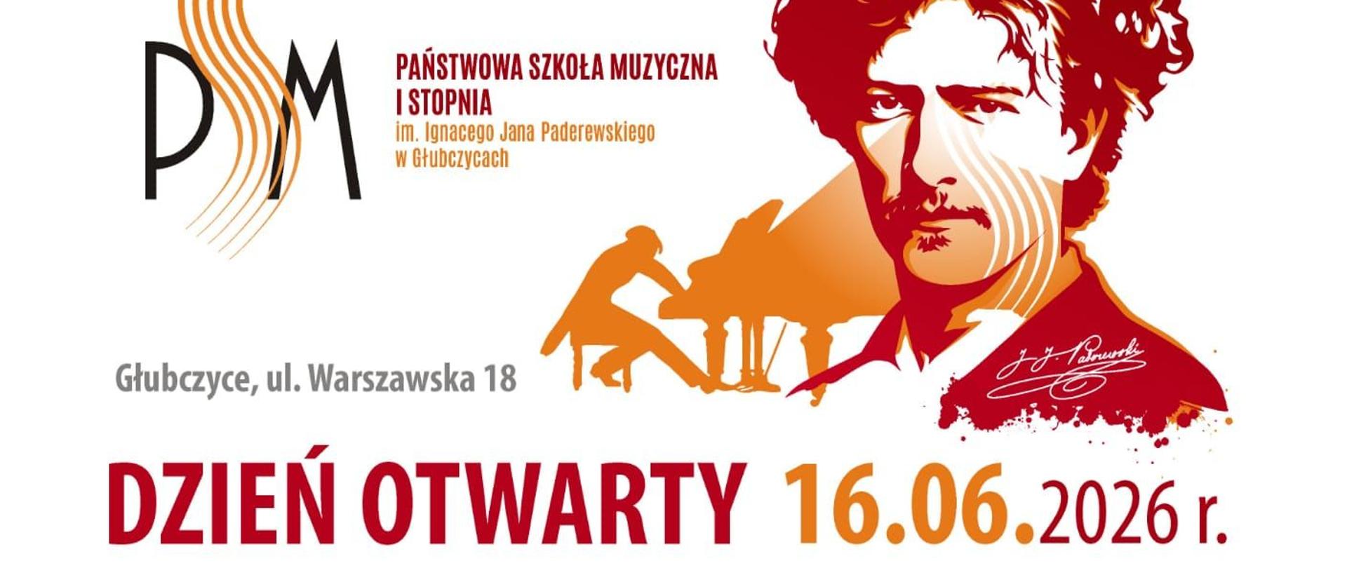 Dzień otwarty w PSM I stopnia w Głubczycach - 16 czerwca 2026 r. plakat rekrutacyjny