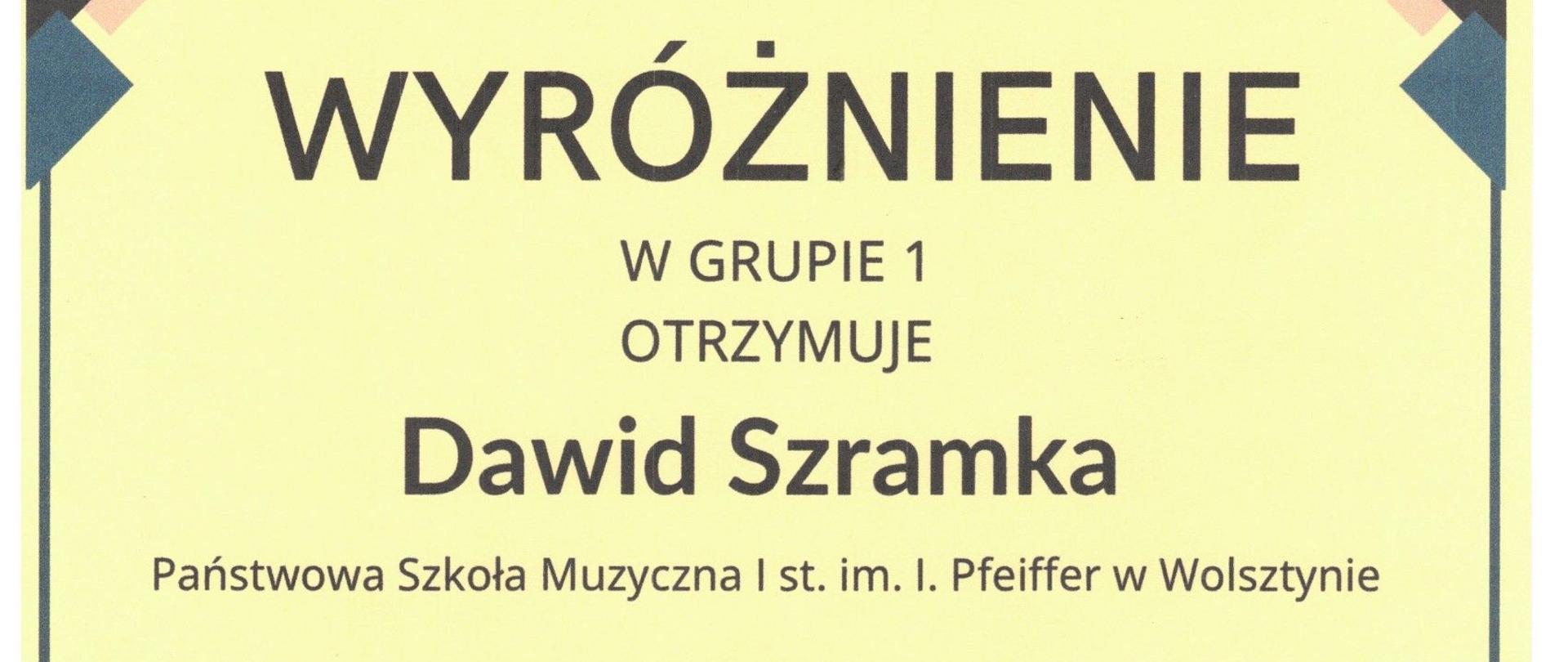 Dyplom wyróżnienie dla Dawida Szramki